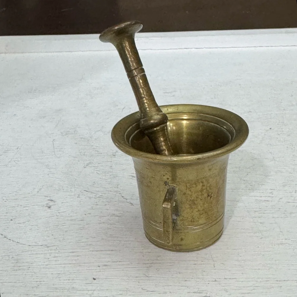 Antique Brass Mortar & Pestle Pharmacy Apothecary Heavy Great Patina - Picture 4 of 12
